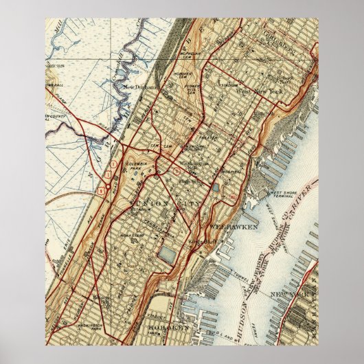 Weehawken, Union City & West New York Map (1935) Poster (Voorkant)
