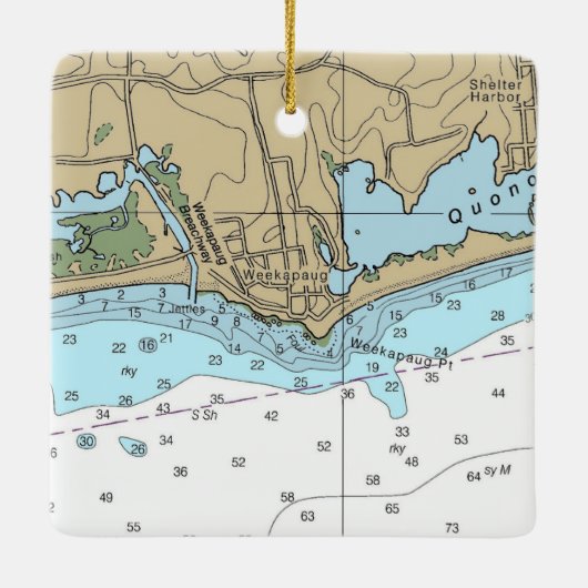 Weekapaug RI Grafiek Keramisch Ornament (Achterkant)