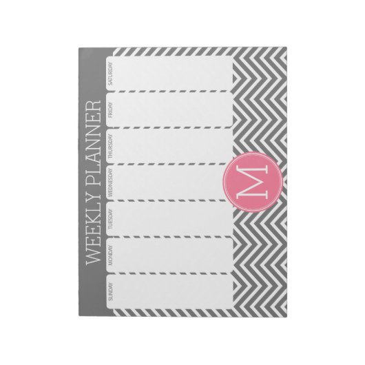 Weekblad Gray & Roze Chevrons met monogram Notitieblok (Linkerzijde)