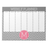 Weekblad Gray & Roze Chevrons met monogram Notitieblok (Voorkant)