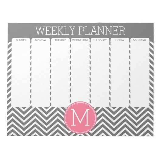 Weekblad Gray & Roze Chevrons met monogram Notitieblok (Voorkant)