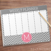 Weekblad Gray & Roze Chevrons met monogram Notitieblok