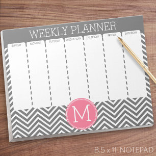 Weekblad Gray & Roze Chevrons met monogram Notitieblok