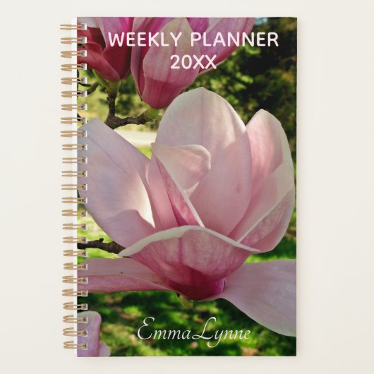 Weekblad / Maandelijks roze Floral Foto Name Plann Planner (Voorkant)