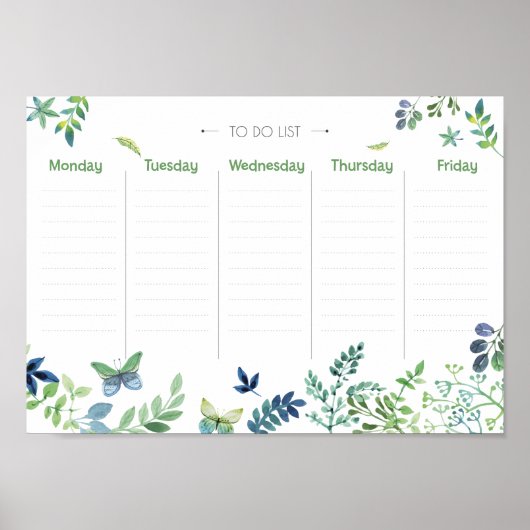 Weekblad om een groene waterverf florale lijst te  poster (Voorkant)