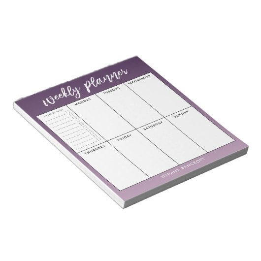 Weekblad Planner Modern Script Paars Ombre Notitieblok (Schuin)