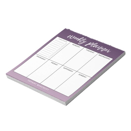 Weekblad Planner Modern Script Paars Ombre Notitieblok (Linkerzijde)