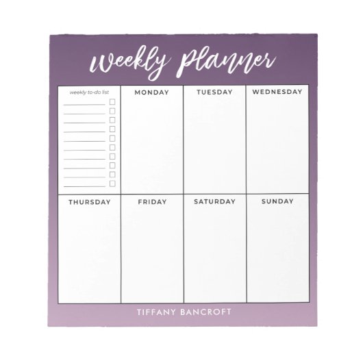 Weekblad Planner Modern Script Paars Ombre Notitieblok (Voorkant)