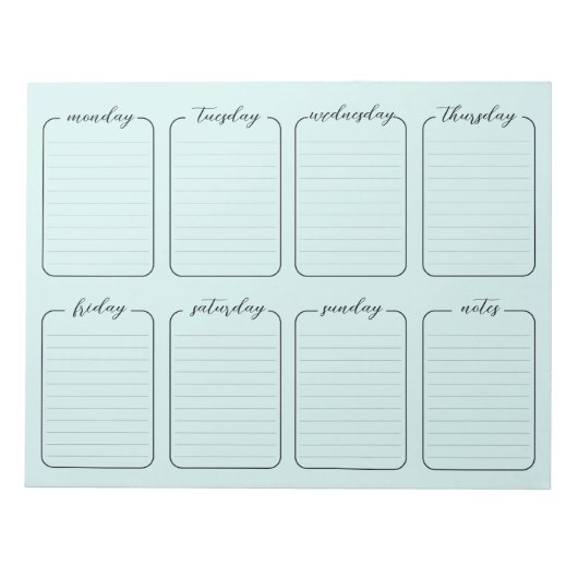 Weekblad Simple White Editable Text Mint Notitieblok (Voorkant)