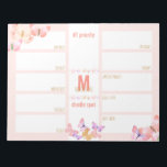 Weekblad voor dagelijks gebruik ter uitvoering van notitieblok<br><div class="desc">Monogrammed aangepaste weekplanner met 12 secties voor u om taken voorrang te geven, uw week te organiseren en uw doedels op één plek te houden! Het ontwerp bevat delicate vlinders in een kleurenpalet van perzikkoraalroze en goud. De sjabloon is ingesteld voor u om jouw naam en initiaal toe te voegen...</div>