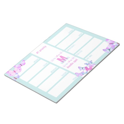 Weekblad voor dagelijks gebruik voor roze vlinderm notitieblok (Schuin)