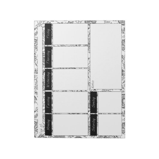 Weekblad voor zwart-witpatroon notitieblok (Linkerzijde)