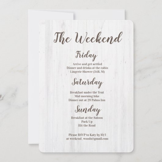 Weekeinde in de Bossen Bachelorette-uitnodiging Kaart (Achterkant)