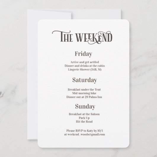 Weekeinde in de uitnodiging tot het indienen van B (Achterkant)