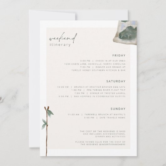 Weekeinde in de uitnodiging van de Bachelorette-pa (Achterkant)