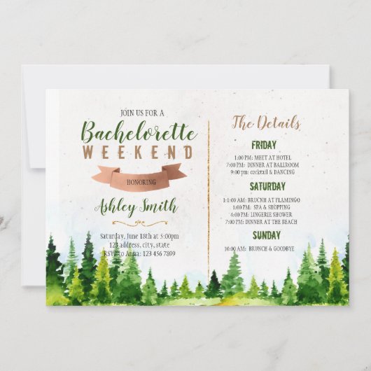 Weekeinde in de uitnodiging voor houten bacheloret (Voorkant)