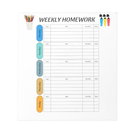 WEEKELIJKS HUISWERK NOTITIEBLOK (Voorkant)