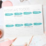 Weekelijks om lijstplanner uit te voeren | Grijs e Notitieblok<br><div class="desc">Organiseer uw week met ons handige memo-pad in de grijze kikkerroos en de roodgrijze turkooise mint waterverf! Unieke gepersonaliseerde ontwerpfuncties "[jouw naam] To Dos" in modern grijs lettertype, met 5 regels voor elke dag van de week, plus een bonusnotitie sectie. Vul de "week van"bij de bovenkant in en sluit al...</div>