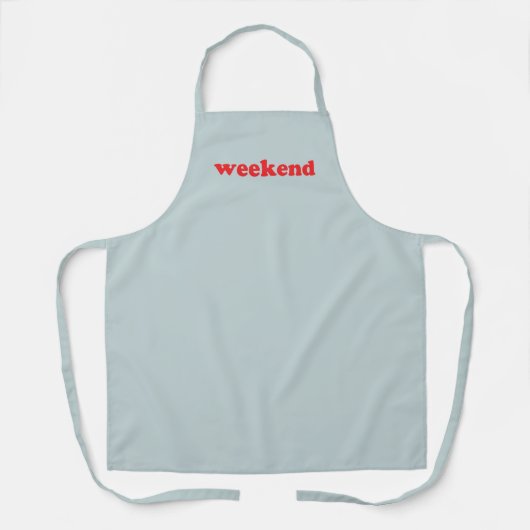 Weekend-blauwe keuken (rood en licht stoffig) schort (Voorkant)