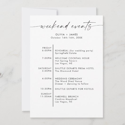 Weekend Bruiloft Event List, Bruiloft Welkomstbrie Kaart (Voorkant)