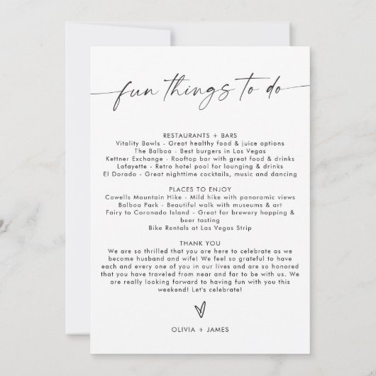 Weekend Bruiloft Event List, Bruiloft Welkomstbrie Kaart (Achterkant)