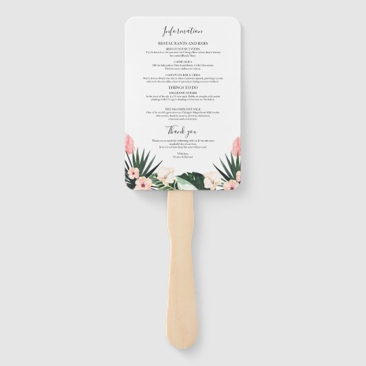 Weekend bruiloft schema tropische bloemen handwaaier (Achterkant)