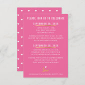 WEEKEND DETAILS Leuke  roze witte harten goud RSVP Kaartje (Voorkant / Achterkant)