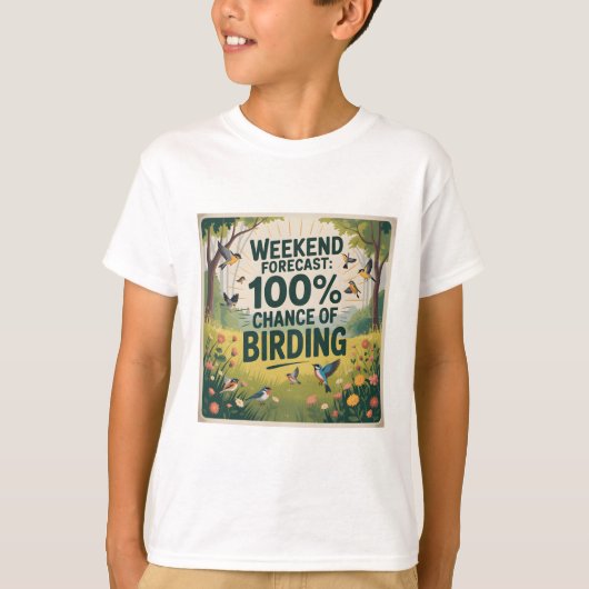 Weekend Forecast: 100% Chance of Birding - Retro N T-shirt (Voorkant)