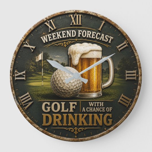 Weekend Forecast Golf Drinking Golfer Gift Grote Klok (Voorkant)