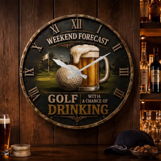 Weekend Forecast Golf Drinking Golfer Gift Grote Klok