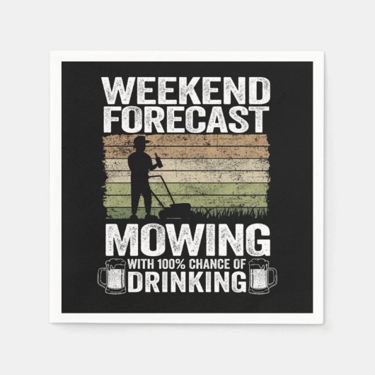 Weekend Forecast Mowing Beer Lawn Mowing Gift Drin Servet (Voorkant)