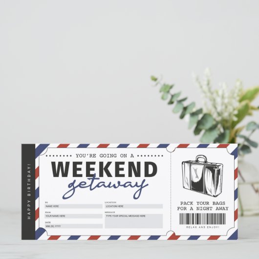 Weekend Getaway Gift Travel Ticket Voucher (Staand voorkant)