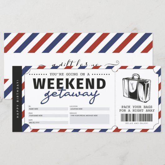 Weekend Getaway Gift Travel Ticket Voucher (Voorkant / Achterkant)