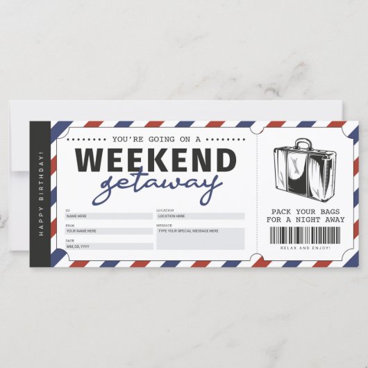 Weekend Getaway Gift Travel Ticket Voucher (Voorkant)
