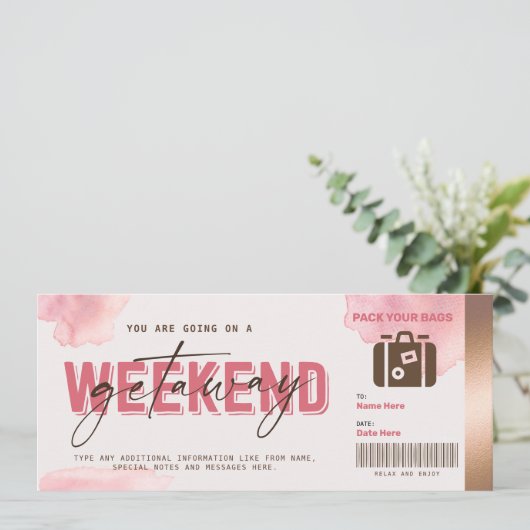 Weekend Getaway Gift Voucher Hotel Verblijf Ticket (Staand voorkant)
