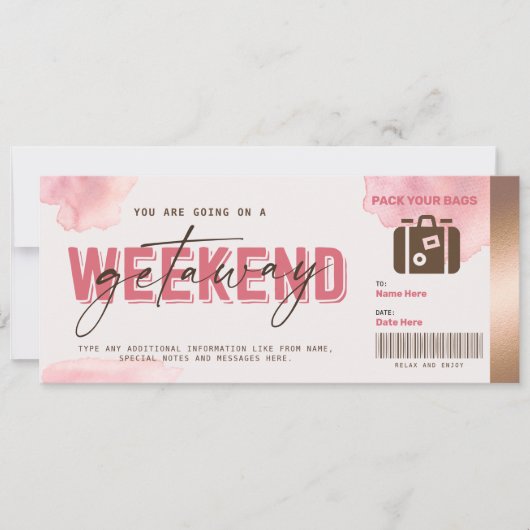 Weekend Getaway Gift Voucher Hotel Verblijf Ticket (Voorkant)