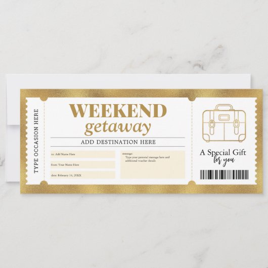 Weekend Getaway-reisbiljet (gouden reiswieg) Kaart (Voorkant)