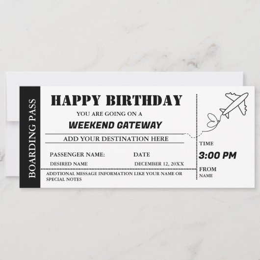 Weekend Getaway Verjaardag Boarding Pass Ticket In Kaart (Voorkant)