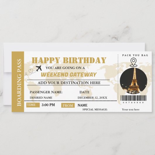 Weekend Getaway Verjaardag Boarding Pass Ticket In Kaart (Voorkant)