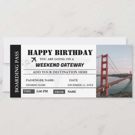 Weekend Getaway Verjaardag Boarding Pass Ticket Kaart (Voorkant)