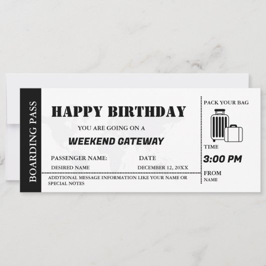 Weekend Getaway Verjaardag Boarding Pass Ticket Kaart (Voorkant)