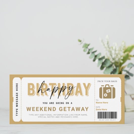 Weekend Getaway Voucher Hotel Verblijf Gift Ticket (Staand voorkant)