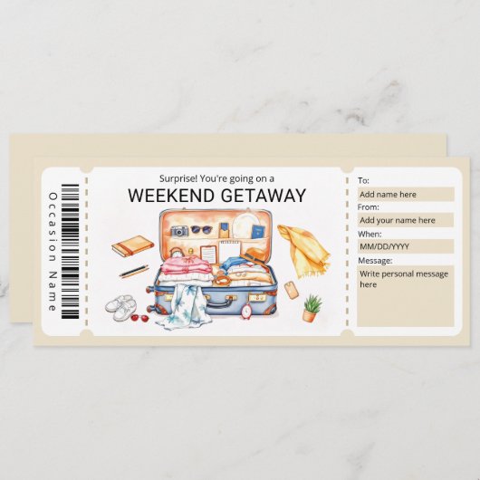 Weekend Getaway Voucher Kaart (Voorkant / Achterkant)