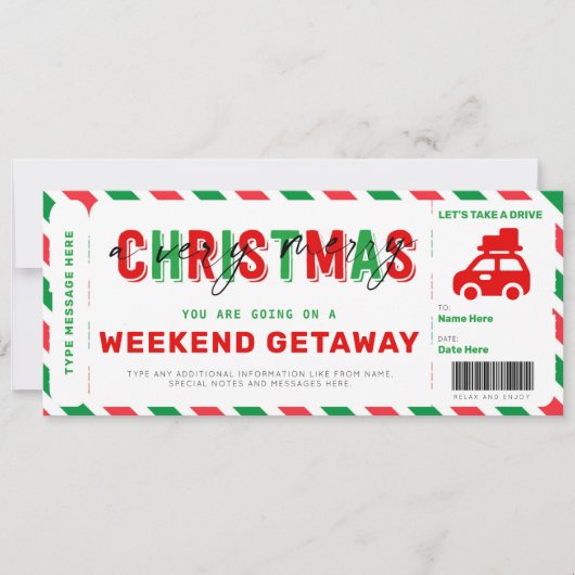 Weekend Getaway Voucher-kerstcadeautje (Voorkant)
