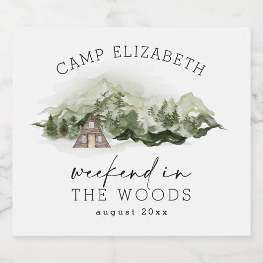 Weekend in de Bossen Camping Bachelorette Likeurfles Etiket (Enkel label)