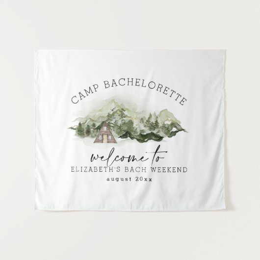 Weekend in de Bossen Camping Bachelorette Wandkleed (Voorkant (horizontaal))