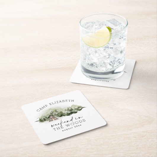 Weekend in de bossen kamperen vrijgezellenfeest kartonnen onderzetters (Insitu)