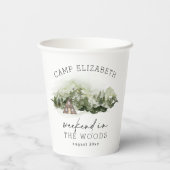 Weekend in de bossen kamperen vrijgezellenfeest papieren bekers (Achterkant)