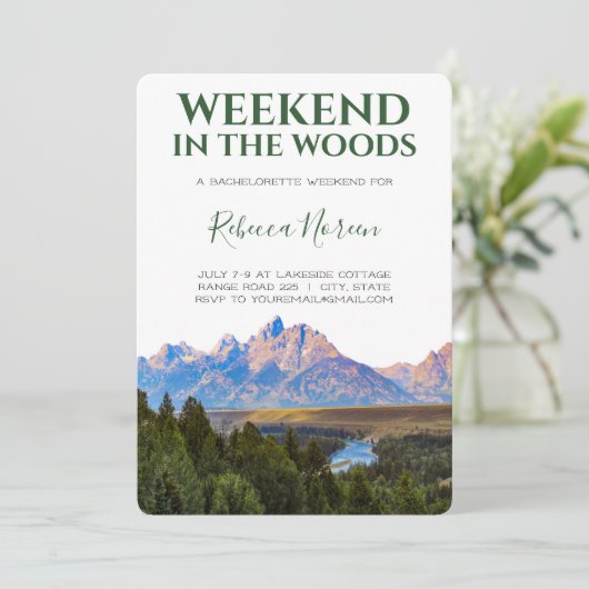 Weekend in de Bossen Rustic Mountain Bachlorette Kaart (Staand voorkant)