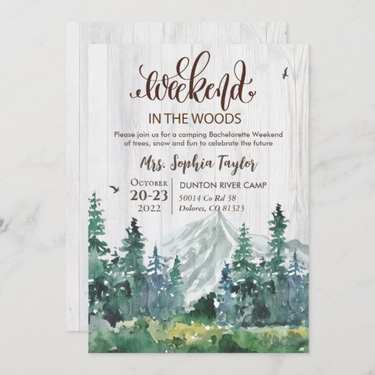 Weekend in de bossen vrijgezellenfeest uitnodiging (Voorkant / Achterkant)